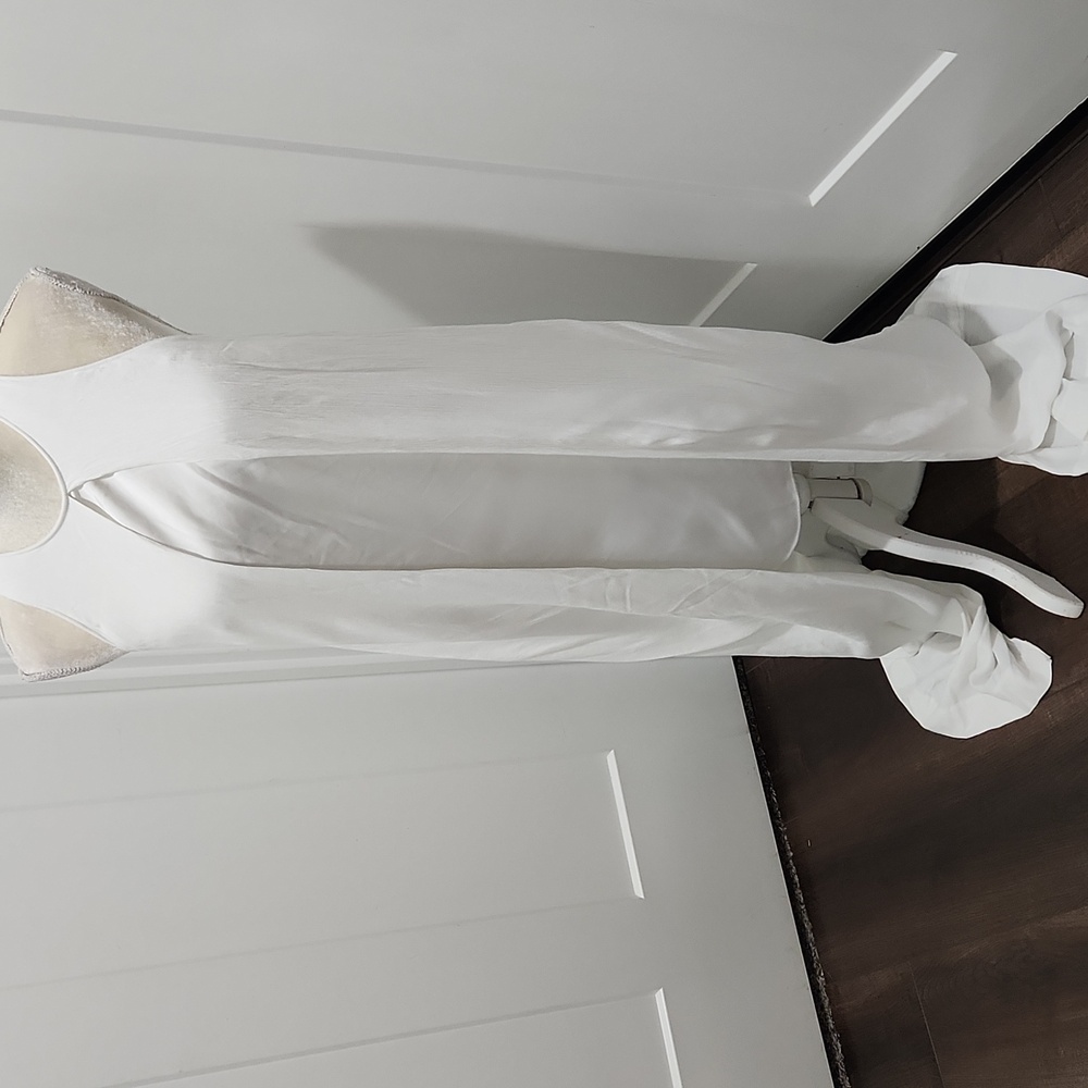 ROSETTA GETTY Cape Mini Dress Womens 2 White Crepe A-Line Sleeveless